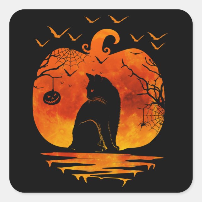 CAT HALLOWEEN COSTUME PUMPKIN CATS LOVER FALL SEAS SQUARE STICKER (Front)