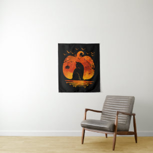 CAT HALLOWEEN COSTUME PUMPKIN CATS LOVER FALL SEAS TAPESTRY