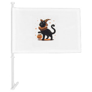 Cat Halloween Funny Spooky Season Cat Witch Pumpki Car Flag