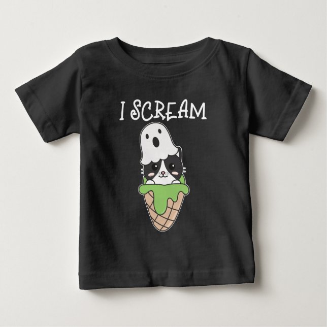 Cat Halloween Ghost I Scream Ice Cream Pun Baby T-Shirt (Front)