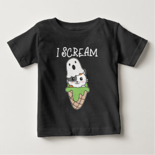 Cat Halloween Ghost I Scream Ice Cream Pun Baby T-Shirt