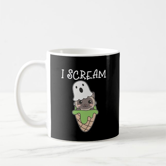 Cat Halloween Ghost I Scream Ice Cream Pun Coffee Mug (Left)