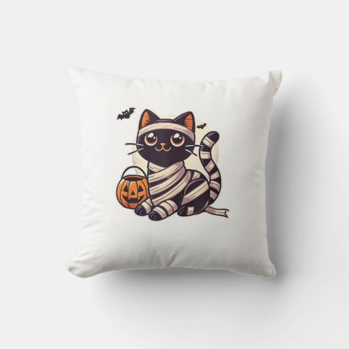 Cat Halloween Mummy Cute Cat Kids  Throw Pillow