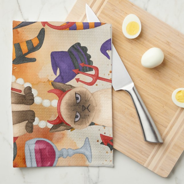 Cat Halloween Party  Kitchen Towel (Quarter Fold)