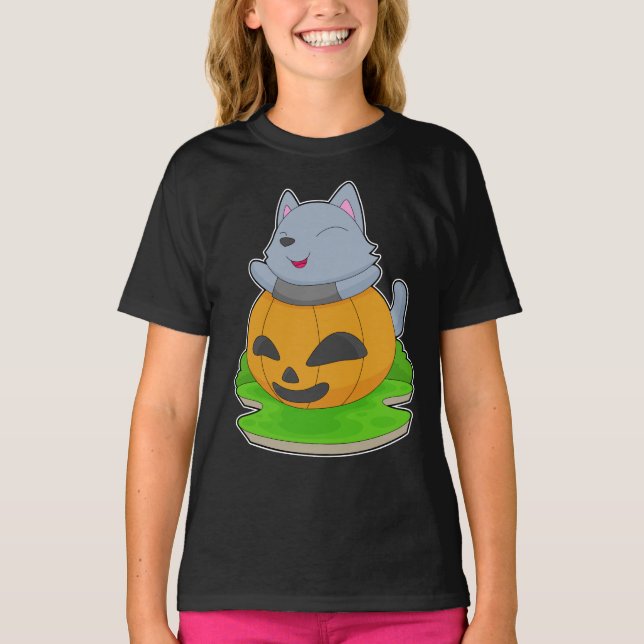 Cat Halloween Pumpkin T-Shirt (Front)