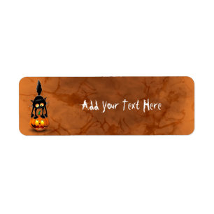 Cat Halloween Scared Cartoon Character standing on Label