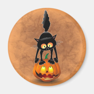 Cat Halloween Scared Cartoon Character standing on Magnet