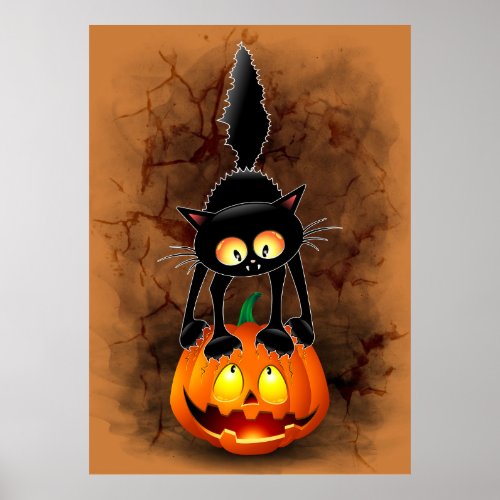 Cat Halloween Scared Cartoon Character standing on Poster