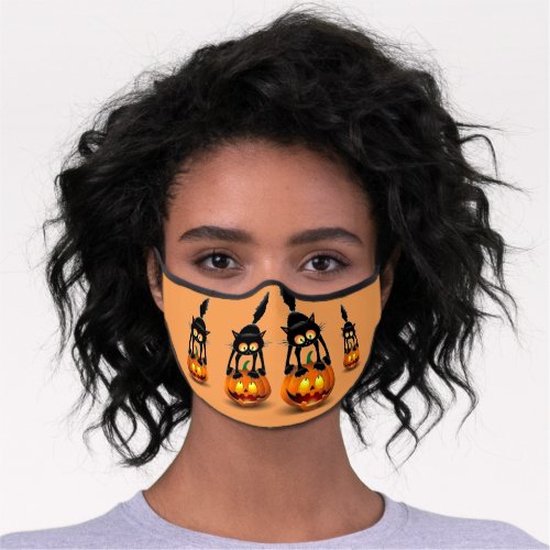Cat Halloween Scared Cartoon Character standing on Premium Face Mask