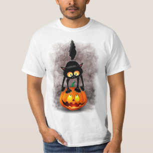Cat Halloween Scared Cartoon Character standing on T-Shirt
