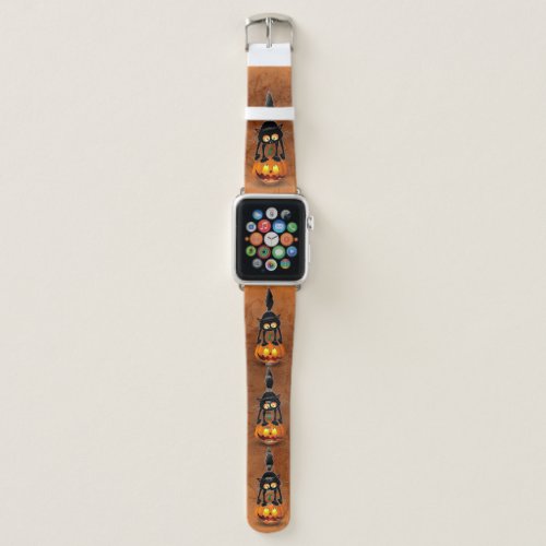 Cat Halloween Scared Cartoon on Pumpkin Apple Watch Band