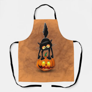 Cat Halloween Scared Cartoon on Pumpkin Apron