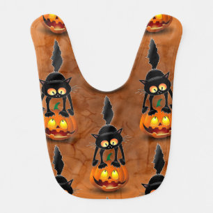 Cat Halloween Scared Cartoon on Pumpkin Baby Bib