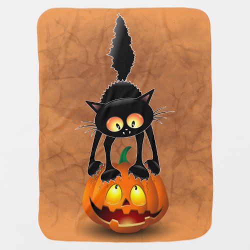 Cat Halloween Scared Cartoon on Pumpkin Baby Blanket