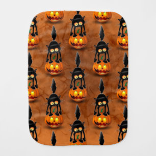 Cat Halloween Scared Cartoon on Pumpkin Baby Burp Cloth