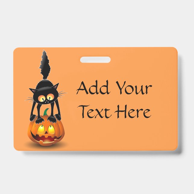 Cat Halloween Scared Cartoon on Pumpkin Badge (Front)