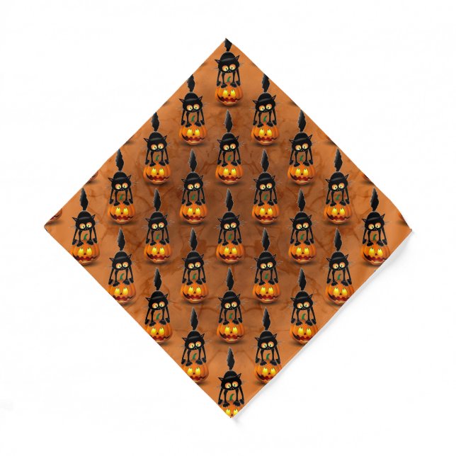 Cat Halloween Scared Cartoon on Pumpkin Bandana (Front)