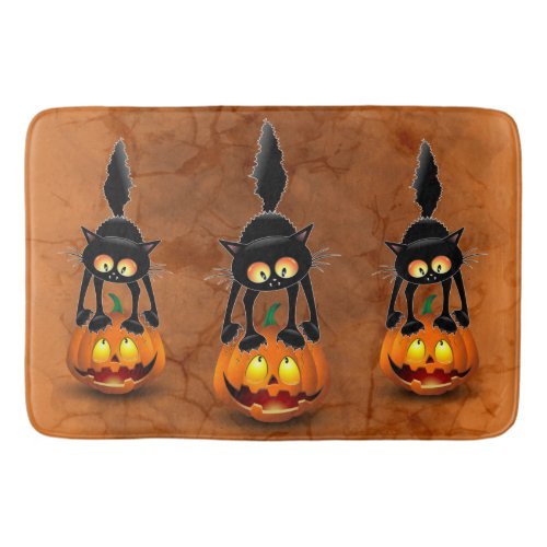 Cat Halloween Scared Cartoon on Pumpkin Bath Mat