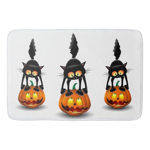 Cat Halloween Scared Cartoon on Pumpkin Bath Mat