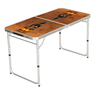 Cat Halloween Scared Cartoon on Pumpkin Beer Pong Table