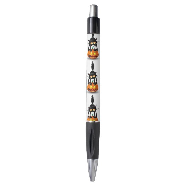 Cat Halloween Scared Cartoon on Pumpkin Black Ink Pen (Front Vertical)