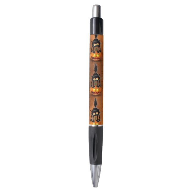 Cat Halloween Scared Cartoon on Pumpkin Black Ink Pen (Front Vertical)