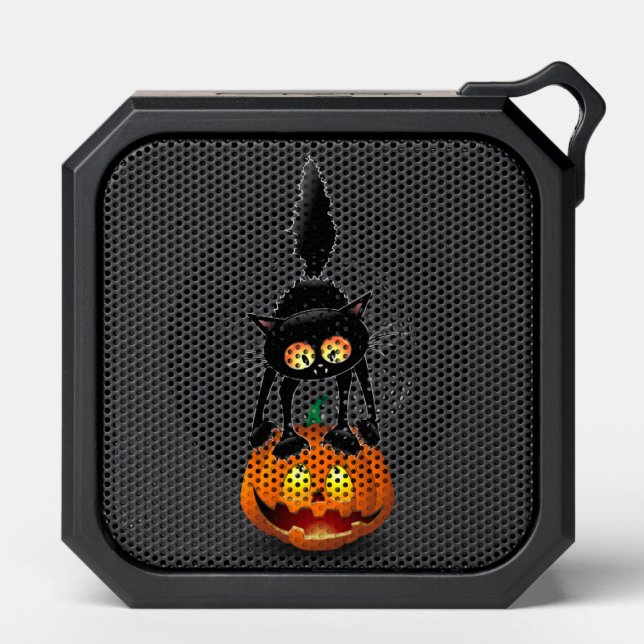 Cat Halloween Scared Cartoon on Pumpkin Bluetooth Speaker (Front)