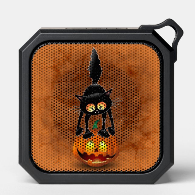Cat Halloween Scared Cartoon on Pumpkin Bluetooth Speaker (Front)