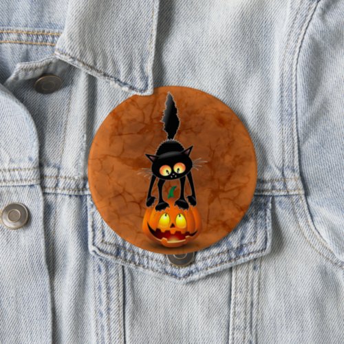 Cat Halloween Scared Cartoon on Pumpkin Button