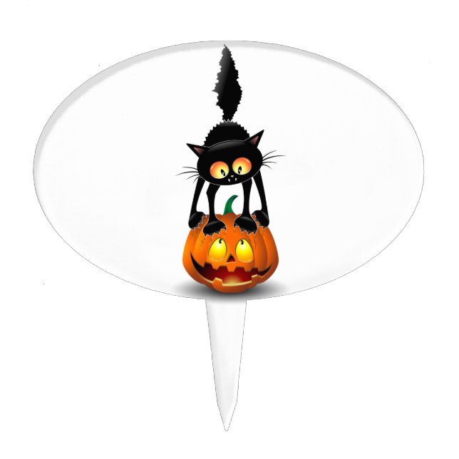 Cat Halloween Scared Cartoon on Pumpkin Cake Topper (Front)