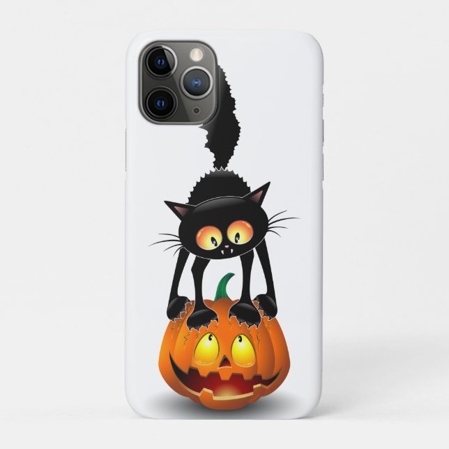 Cat Halloween Scared Cartoon on Pumpkin Case-Mate iPhone Case (Back)