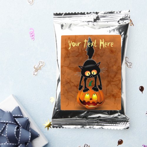 Cat Halloween Scared Cartoon on Pumpkin Coffee Drink Mix