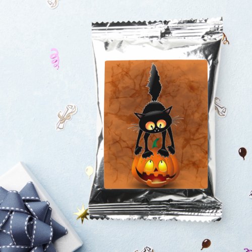 Cat Halloween Scared Cartoon on Pumpkin Coffee Drink Mix