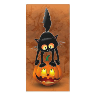 Cat Halloween Scared Cartoon on Pumpkin Door Sign