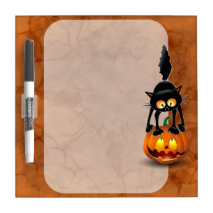 Cat Halloween Scared Cartoon on Pumpkin Dry Erase Board