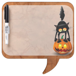 Cat Halloween Scared Cartoon on Pumpkin Dry Erase Board