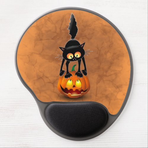 Cat Halloween Scared Cartoon on Pumpkin Gel Mouse Pad