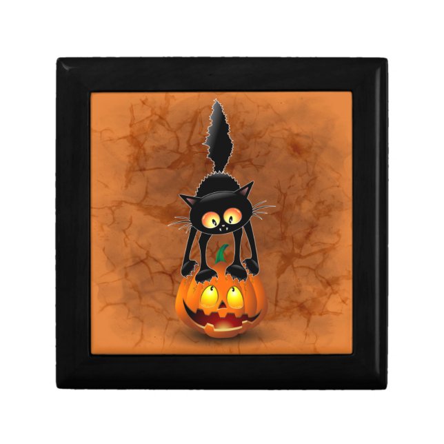 Cat Halloween Scared Cartoon on Pumpkin Gift Box (Front)