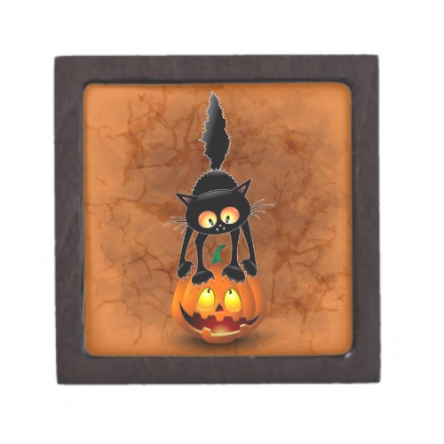 Cat Halloween Scared Cartoon on Pumpkin Gift Box