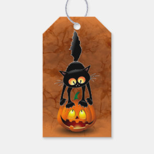 Cat Halloween Scared Cartoon on Pumpkin Gift Tags