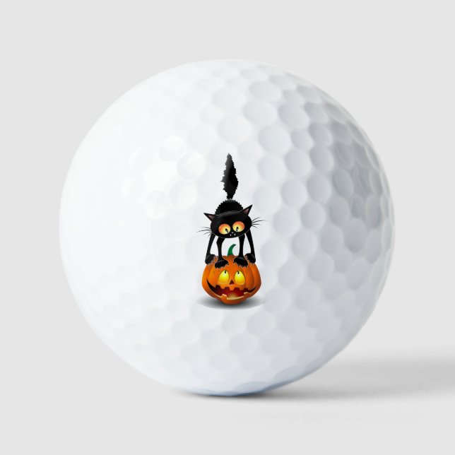 Cat Halloween Scared Cartoon on Pumpkin Golf Balls (Front)