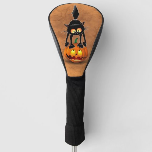 Cat Halloween Scared Cartoon on Pumpkin Golf Head Cover