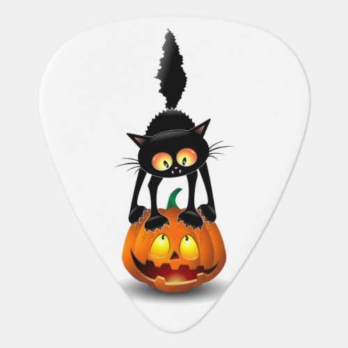 Cat Halloween Scared Cartoon on Pumpkin Guitar Pick