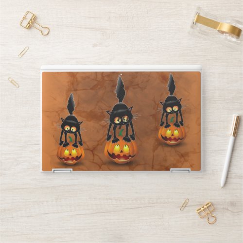 Cat Halloween Scared Cartoon on Pumpkin HP Laptop Skin