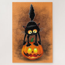 Cat Halloween Scared Cartoon on Pumpkin