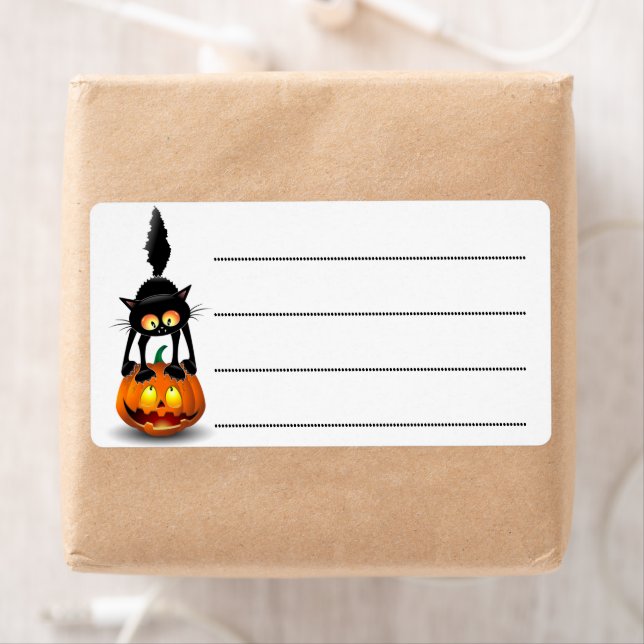 Cat Halloween Scared Cartoon on Pumpkin Label (Insitu)