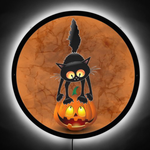 Cat Halloween Scared Cartoon on Pumpkin LED Sign