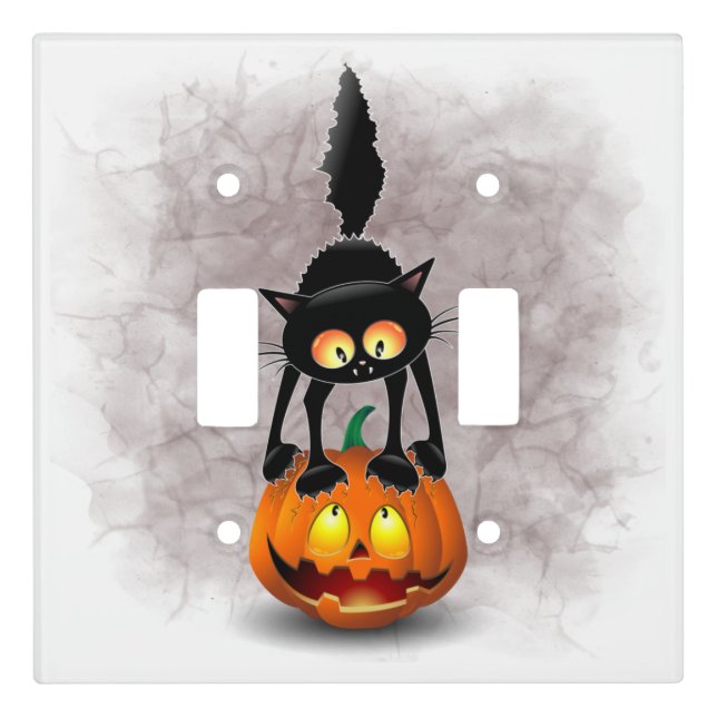 Cat Halloween Scared Cartoon on Pumpkin Light Switch Cover (Front)