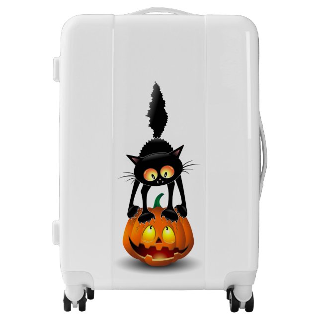 Cat Halloween Scared Cartoon on Pumpkin Luggage (Front)