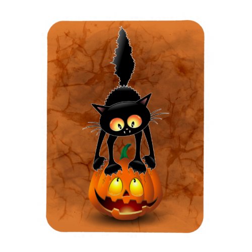 Cat Halloween Scared Cartoon on Pumpkin Magnet